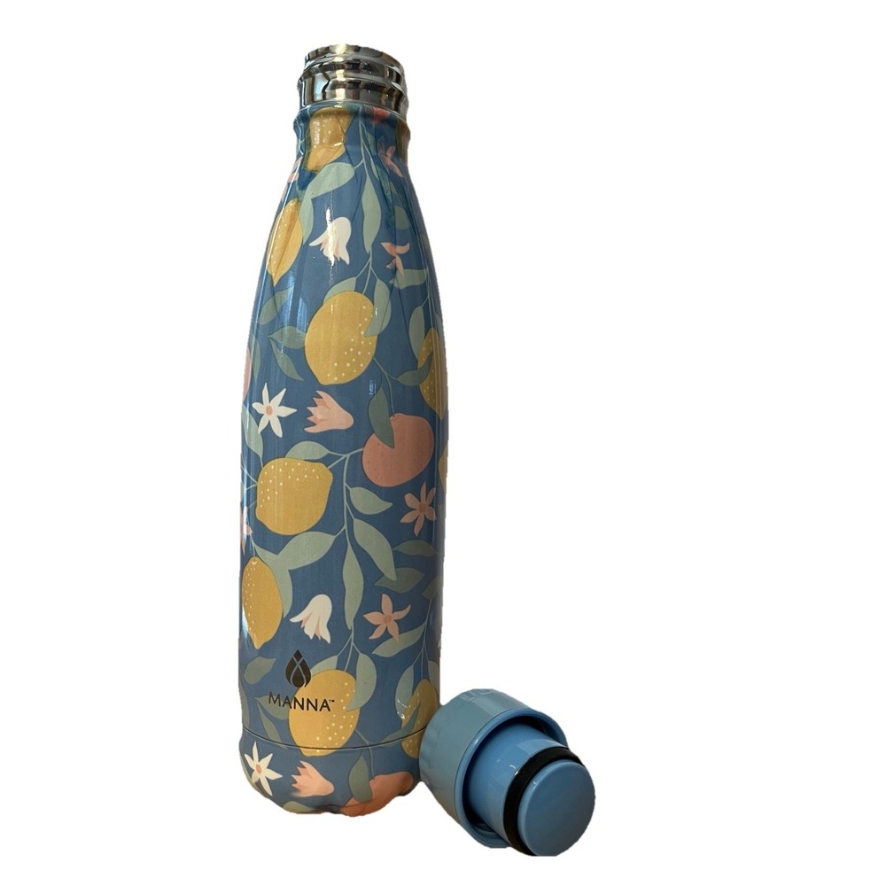 Manna Insulated Stainless Steel Water Bottle Pink Blue Floral 17 Ounces